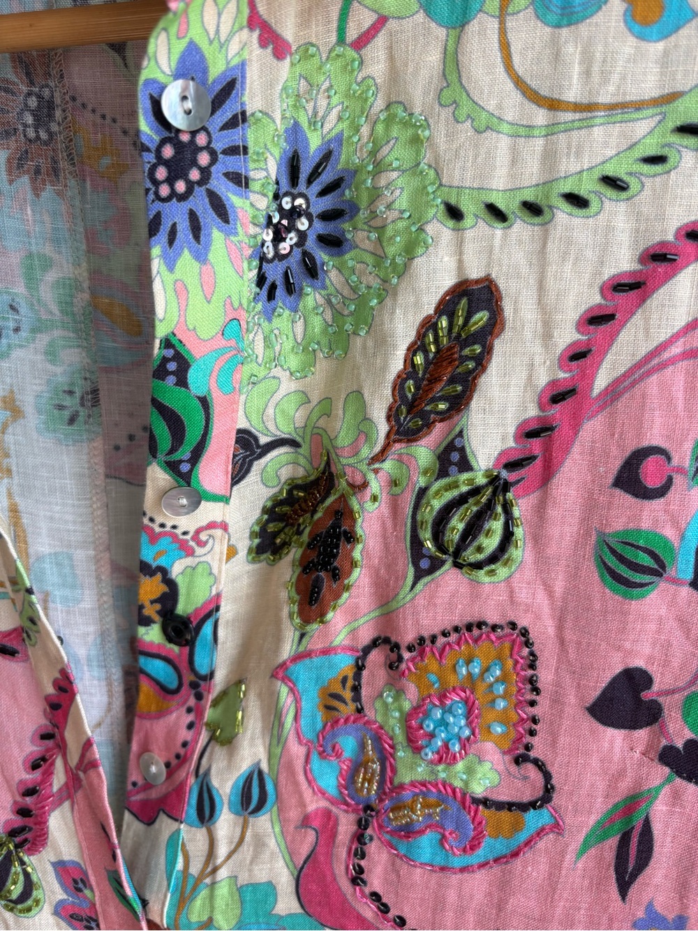 Anjuna Collection Embellished Floral Cotton Maxi Shirt Dress US12 Made in Italy - Picture 13 of 16